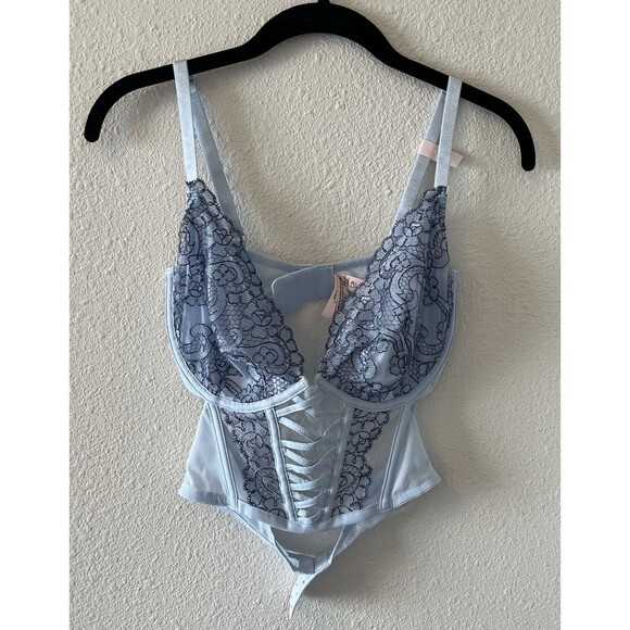 NWOT Victoria's Secret Dream Angels Bra Top S-DD Blue Lacey Boho Coquette - Picture 1 of 13